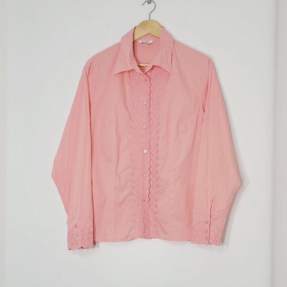 Moffi International Vintag Pink Cotton Blend Embroidered Button-Up Shirt Size XL - Picture 1 of 9